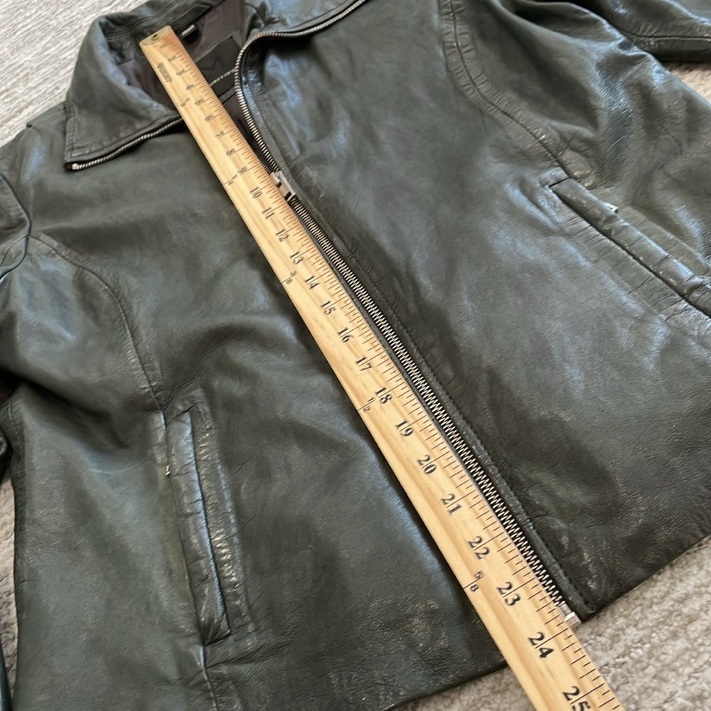 Mauritius Lambskin Leather Jacket Womens Size 12 Large Dark Grey Green Full Zip - Picture 12 of 15